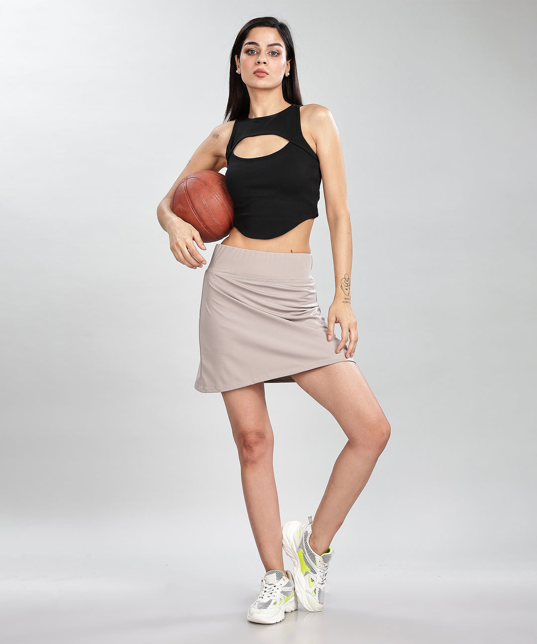 Women's High-Waist Skater Skirt with Inner Shorts
