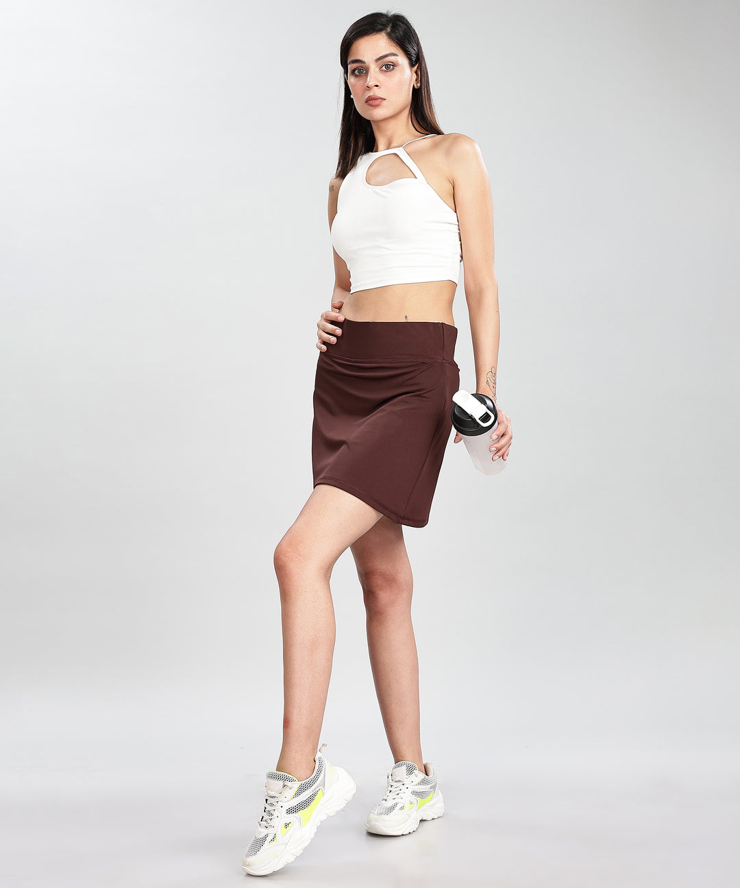 Women's High-Waist Skater Skirt with Inner Shorts