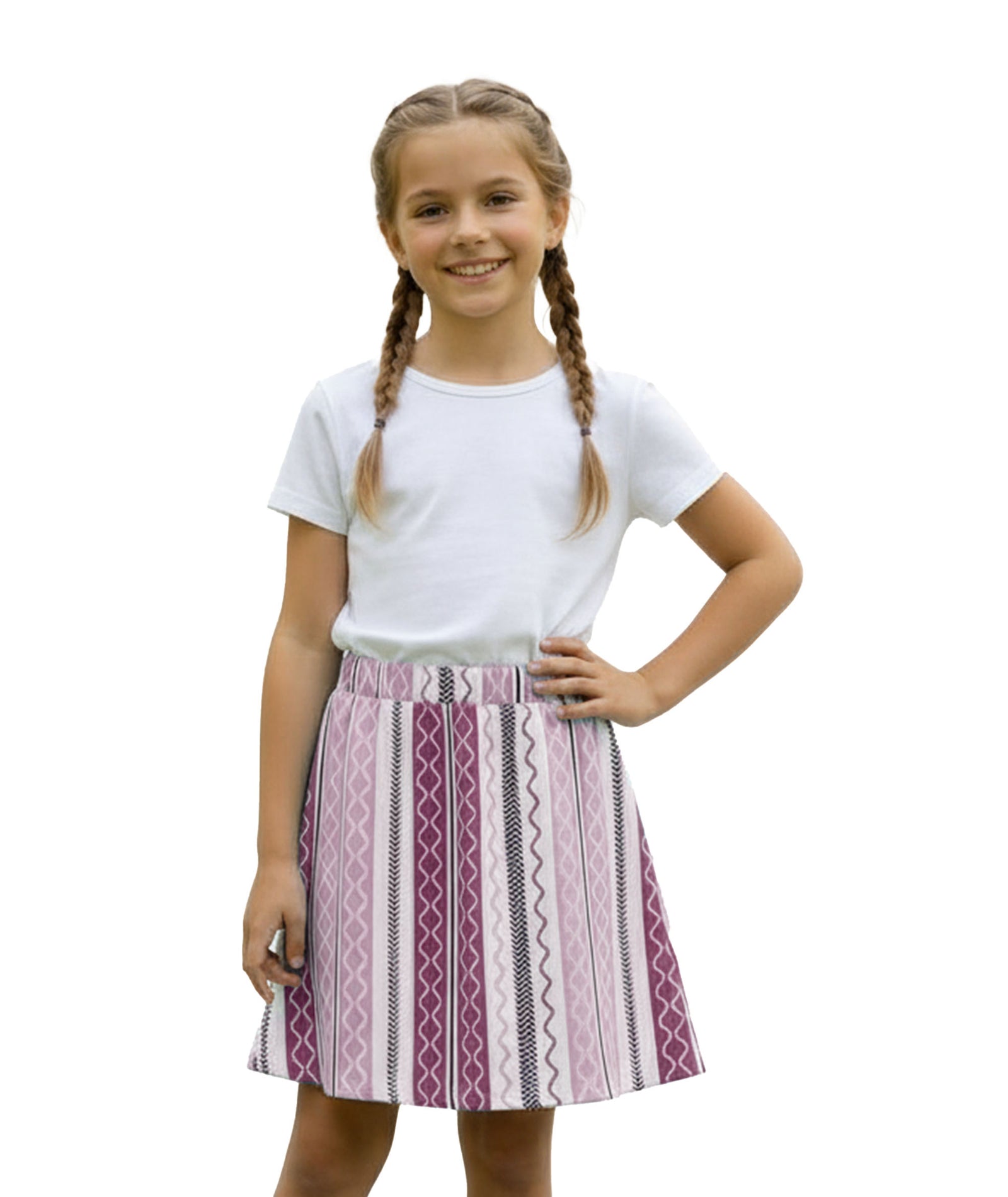 Girls Printed Skirt with Inner Shorts | Stretch Waist | Lavender