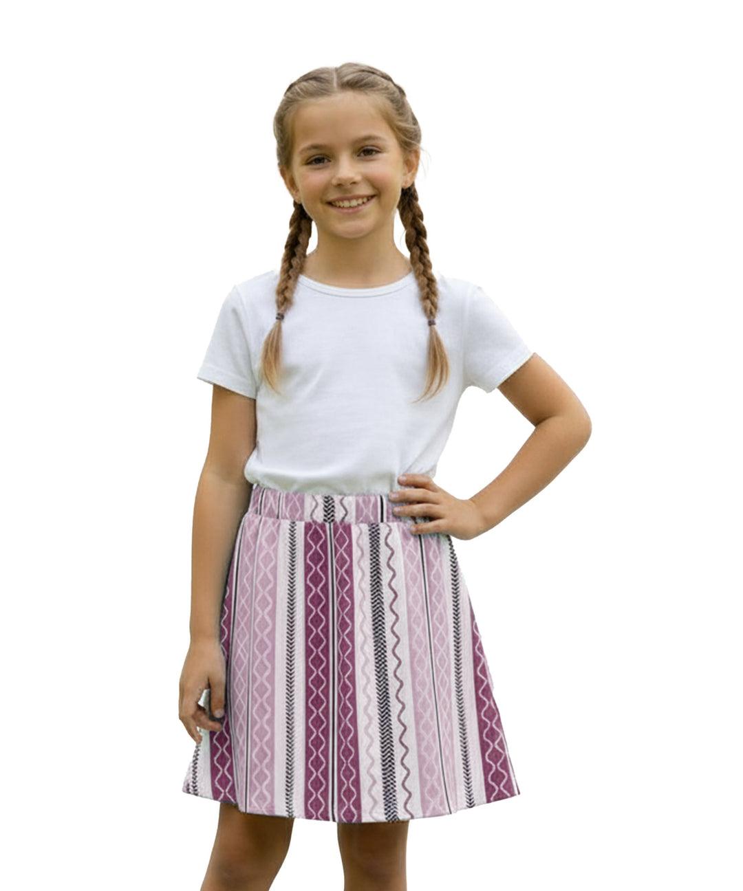 Girls Printed Skirt with Inner Shorts | Stretch Waist | Lavender