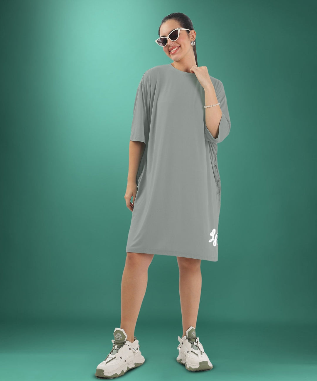 Womens Oversized Drop Shoulder T-Shirt with Side Pockets
