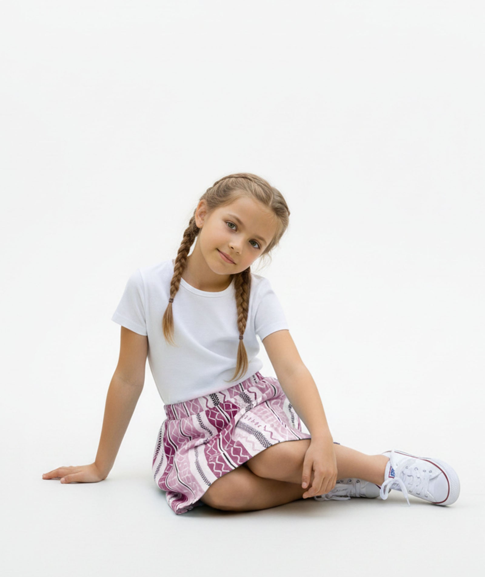 Girls Printed Skirt with Inner Shorts | Stretch Waist | Lavender