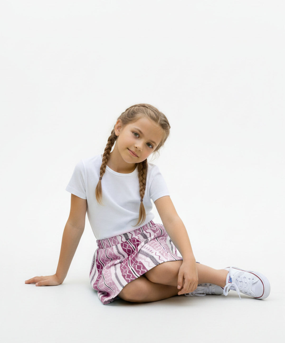 Girls Printed Skirt with Inner Shorts | Stretch Waist | Lavender