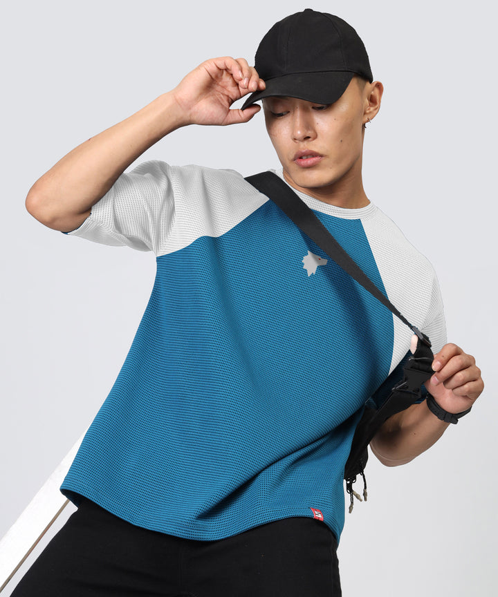 Mens Oversized Dotted T-Shirt | Blue