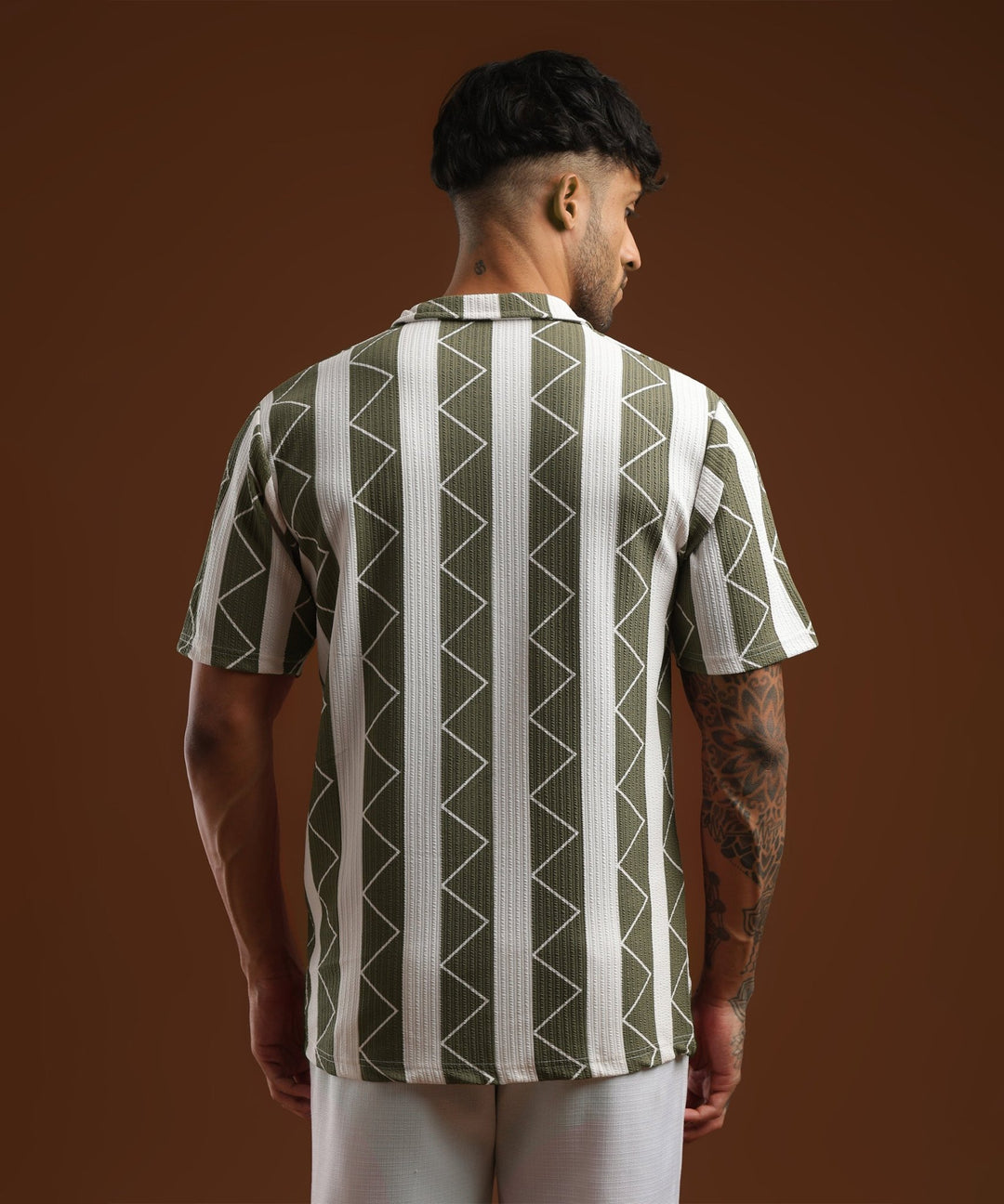 Mens Casual Striped Polo T-Shirt | Olive Green