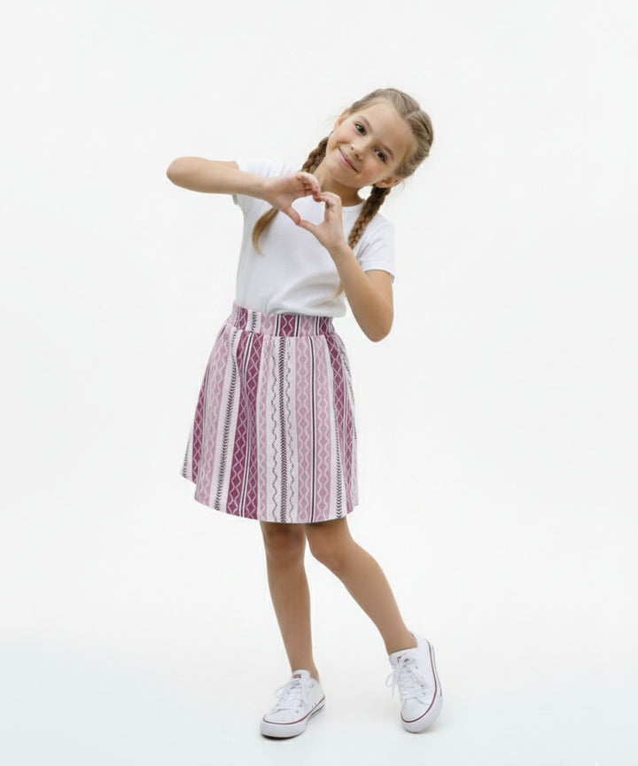 Girls Printed Skirt with Inner Shorts | Stretch Waist | Lavender
