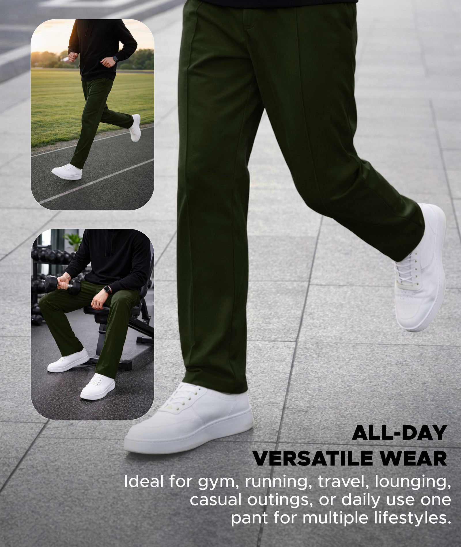 Mens Relaxed Fit Track Pants with Pockets | Olive