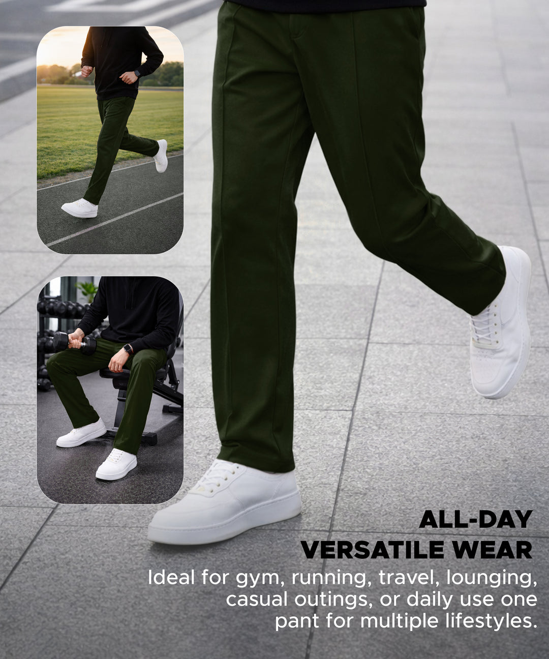 Mens Relaxed Fit Track Pants with Pockets | Olive