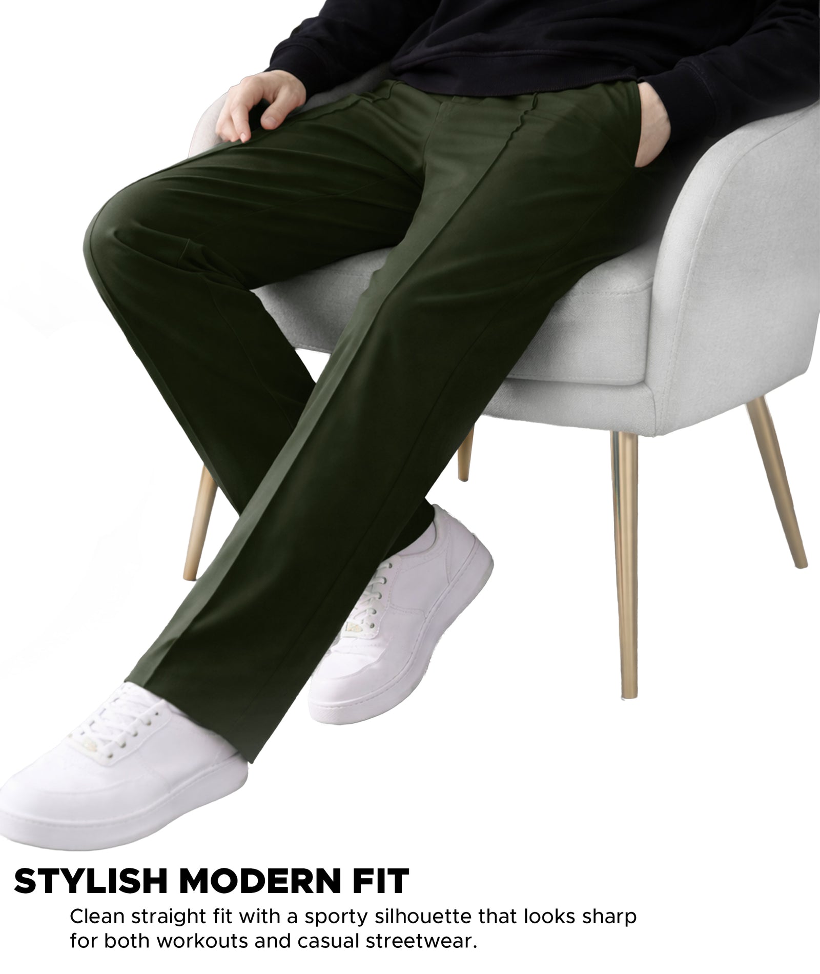 Mens Relaxed Fit Track Pants with Pockets | Olive