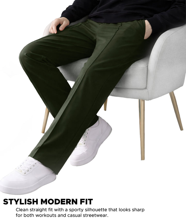 Mens Relaxed Fit Track Pants with Pockets | Olive