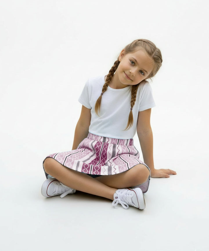 Girls Printed Skirt with Inner Shorts | Stretch Waist | Lavender