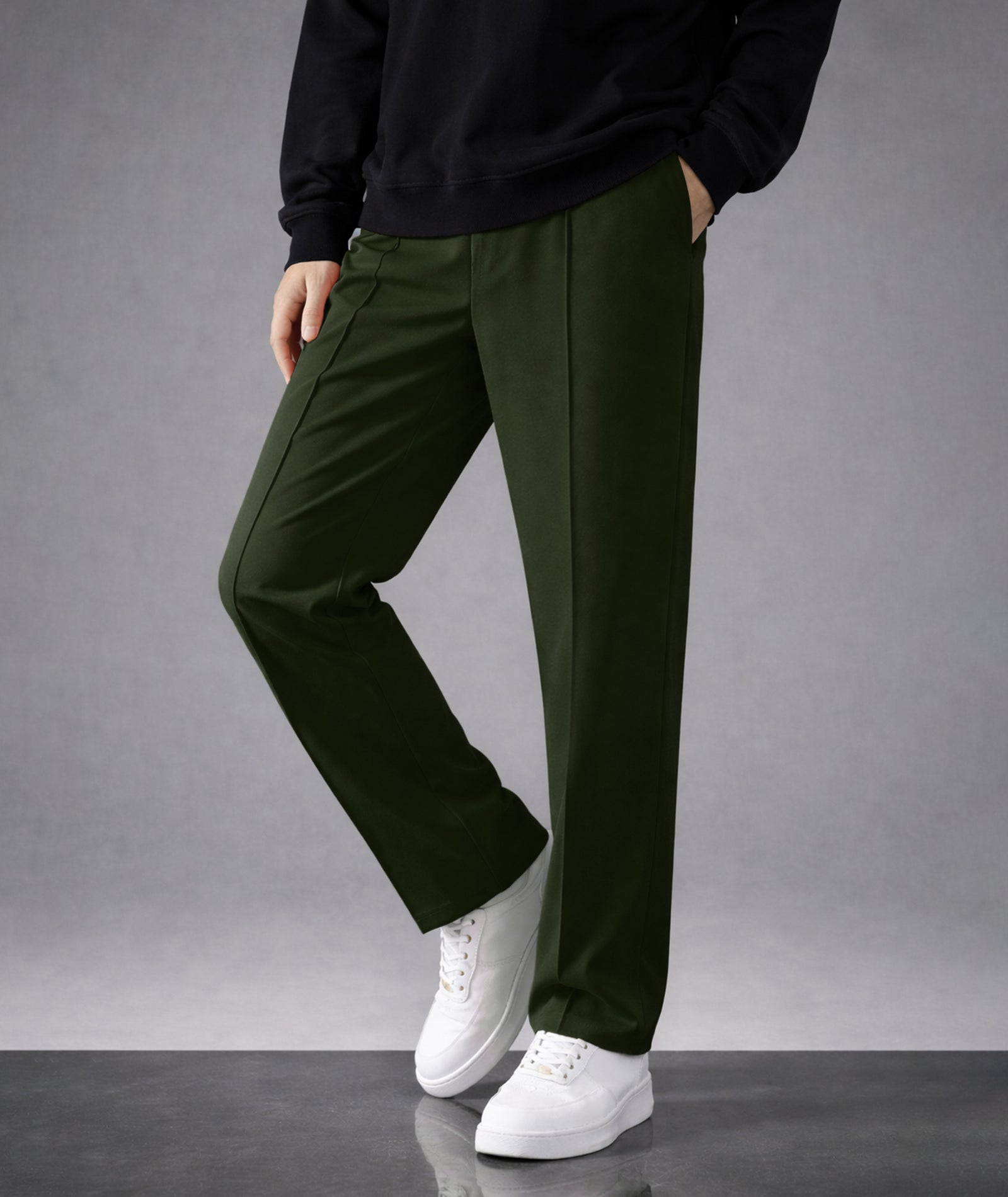 Mens Relaxed Fit Track Pants with Pockets | Olive
