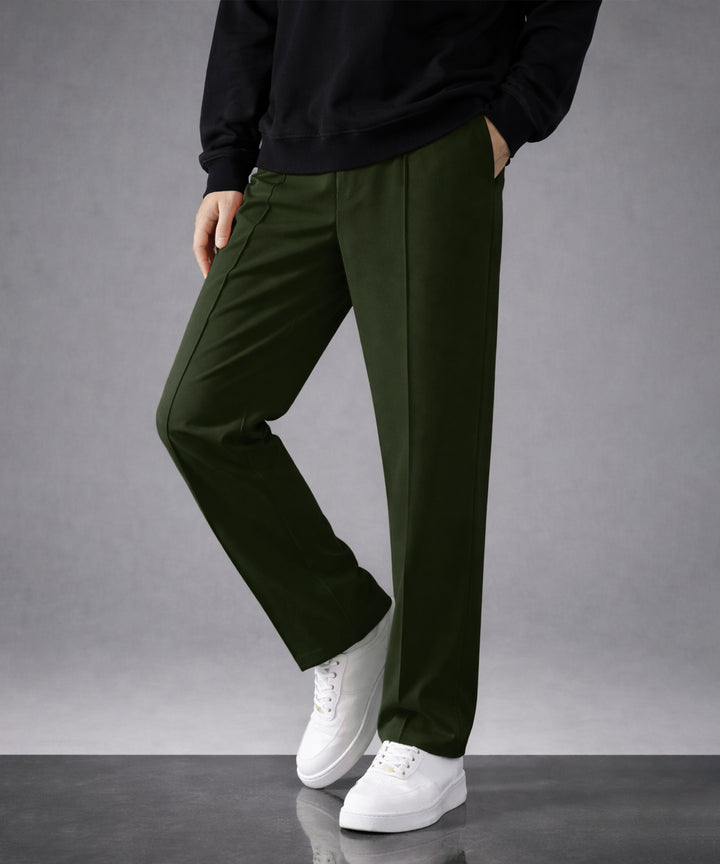 Mens Relaxed Fit Track Pants with Pockets | Olive