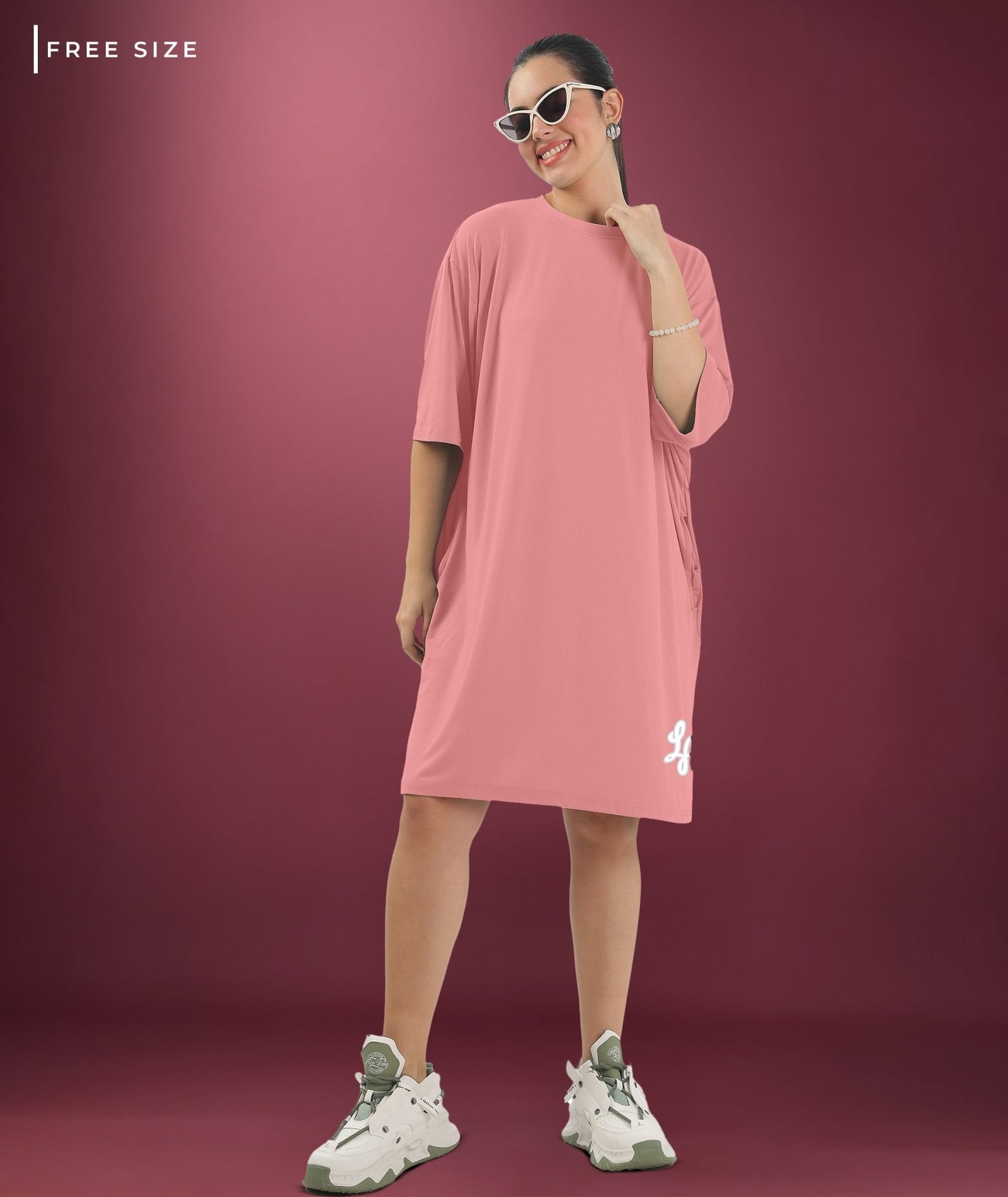 Womens Oversized Drop Shoulder T-Shirt with Side Pockets