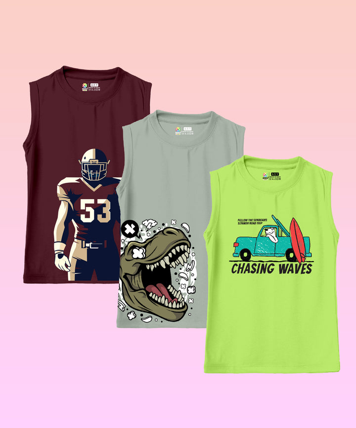 BOYS PRINTED VEST (PACK OF 3)