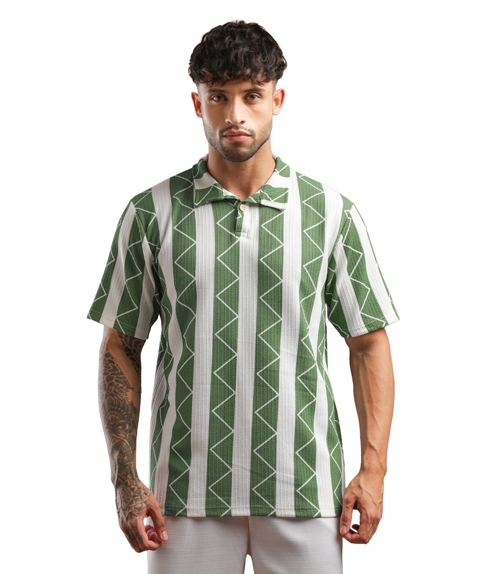 Mens Casual Striped Polo T-Shirt | Green