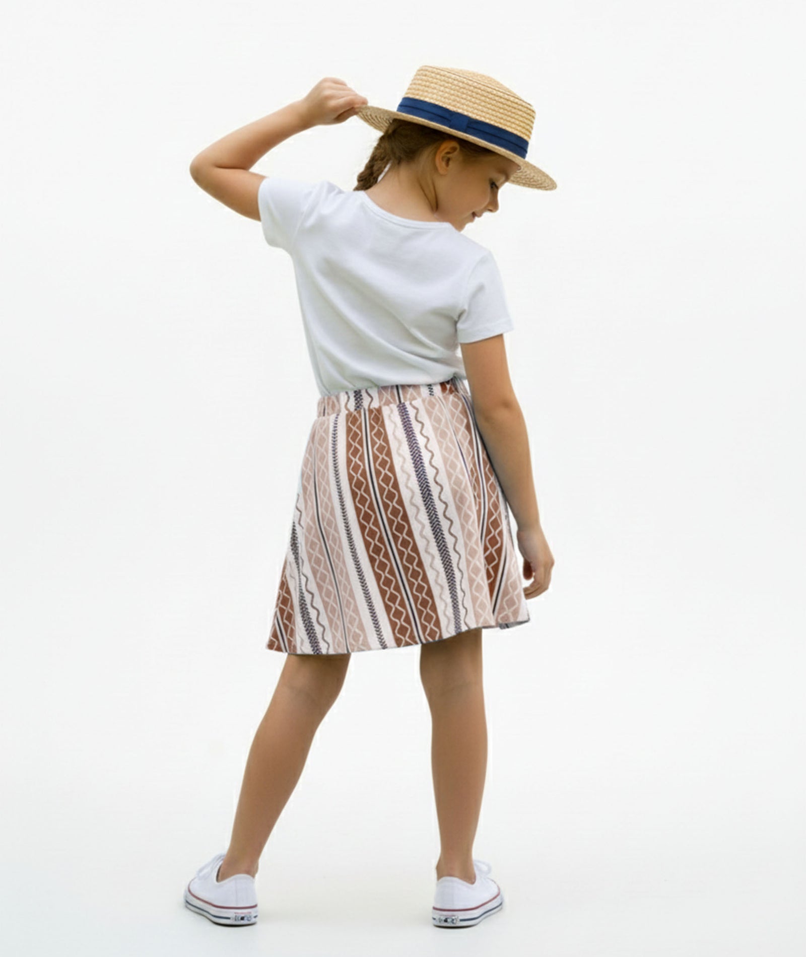 Girls Printed Skirt with Inner Shorts | Stretch Waist | Brown