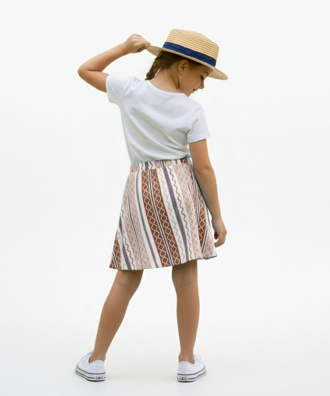Girls Printed Skirt with Inner Shorts | Stretch Waist | Brown