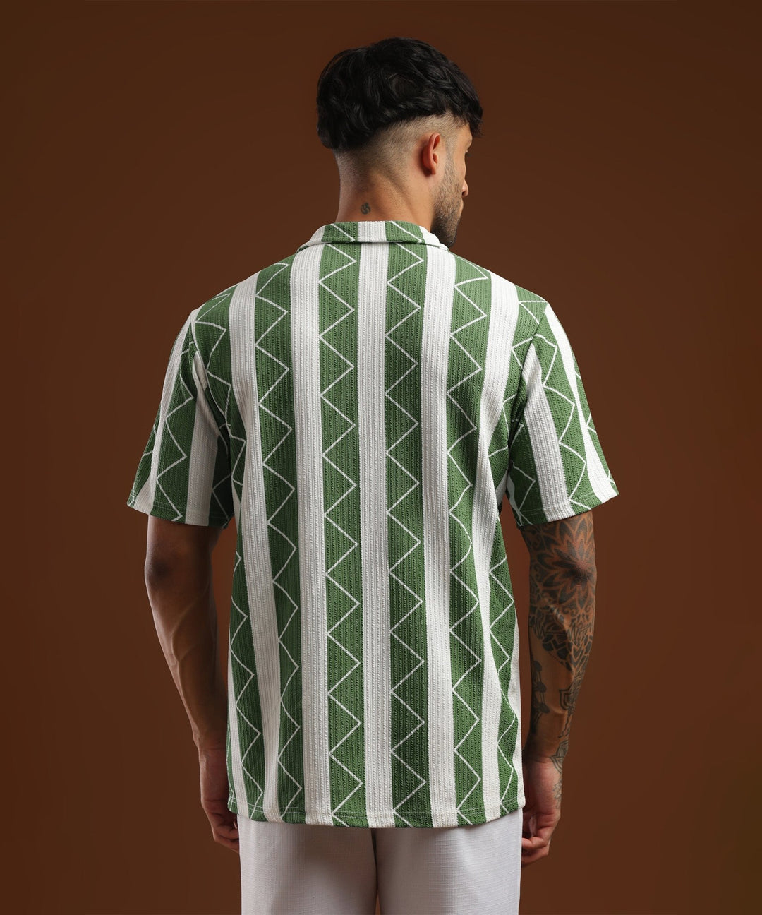 Mens Casual Striped Polo T-Shirt | Green