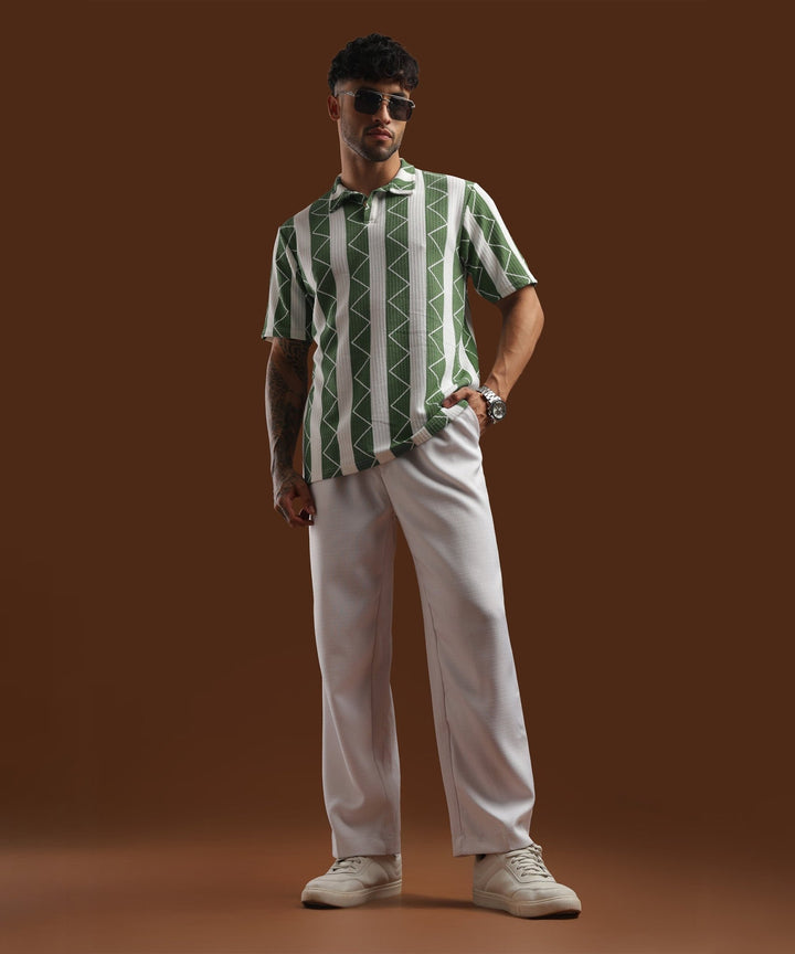 Mens Casual Striped Polo T-Shirt | Green