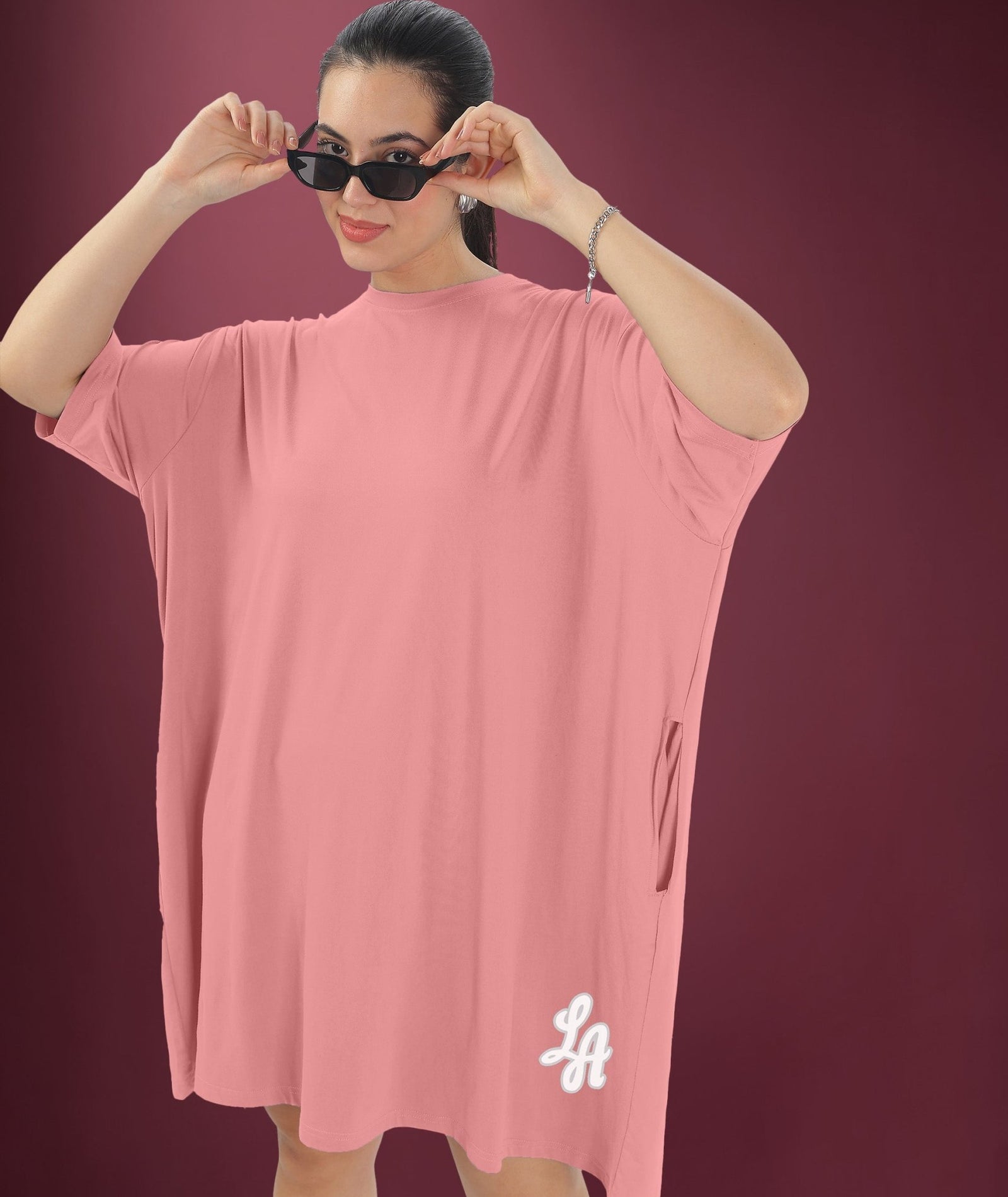 Womens Oversized Drop Shoulder T-Shirt with Side Pockets