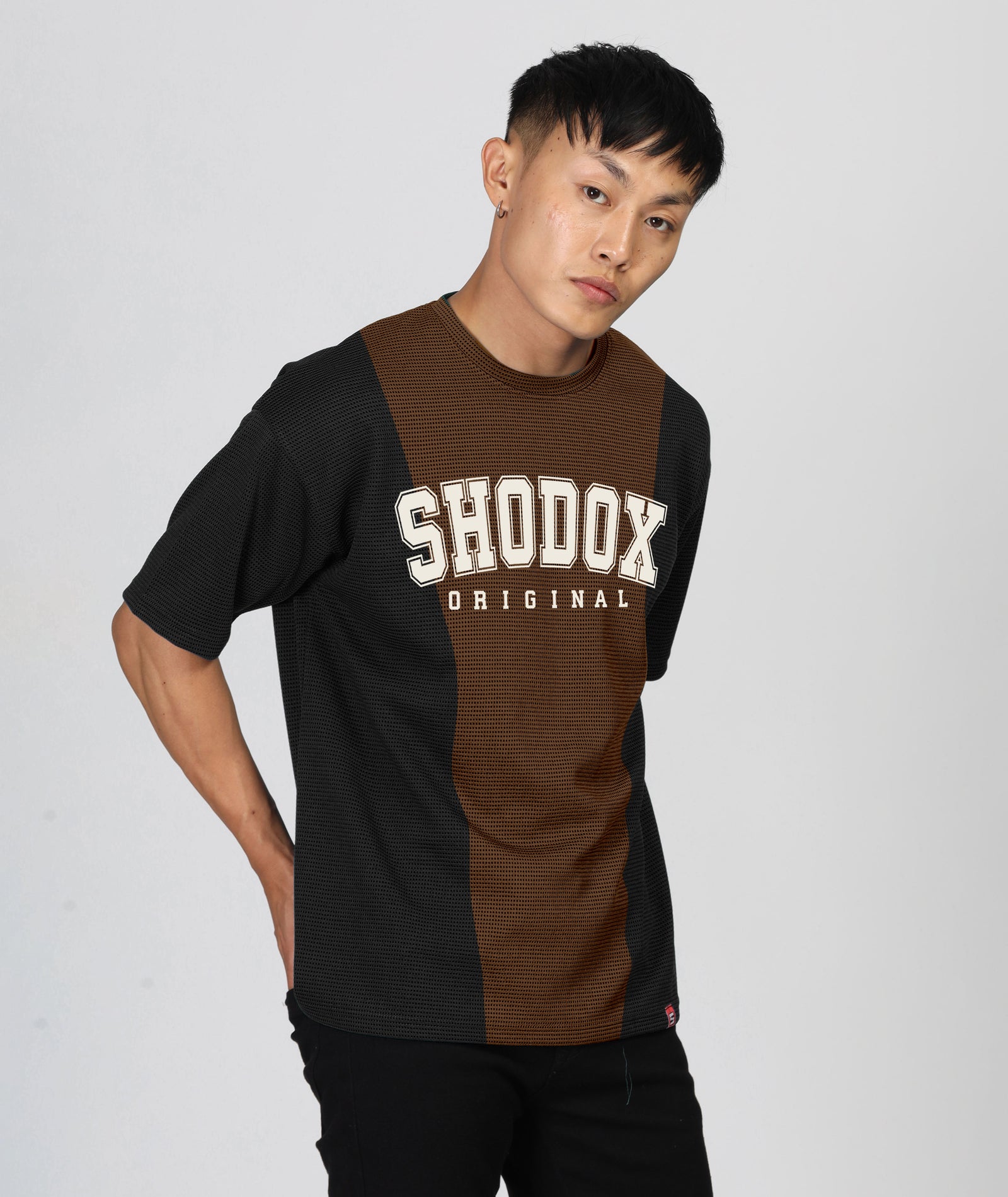 Mens Oversized Dotted T-Shirt | Brown