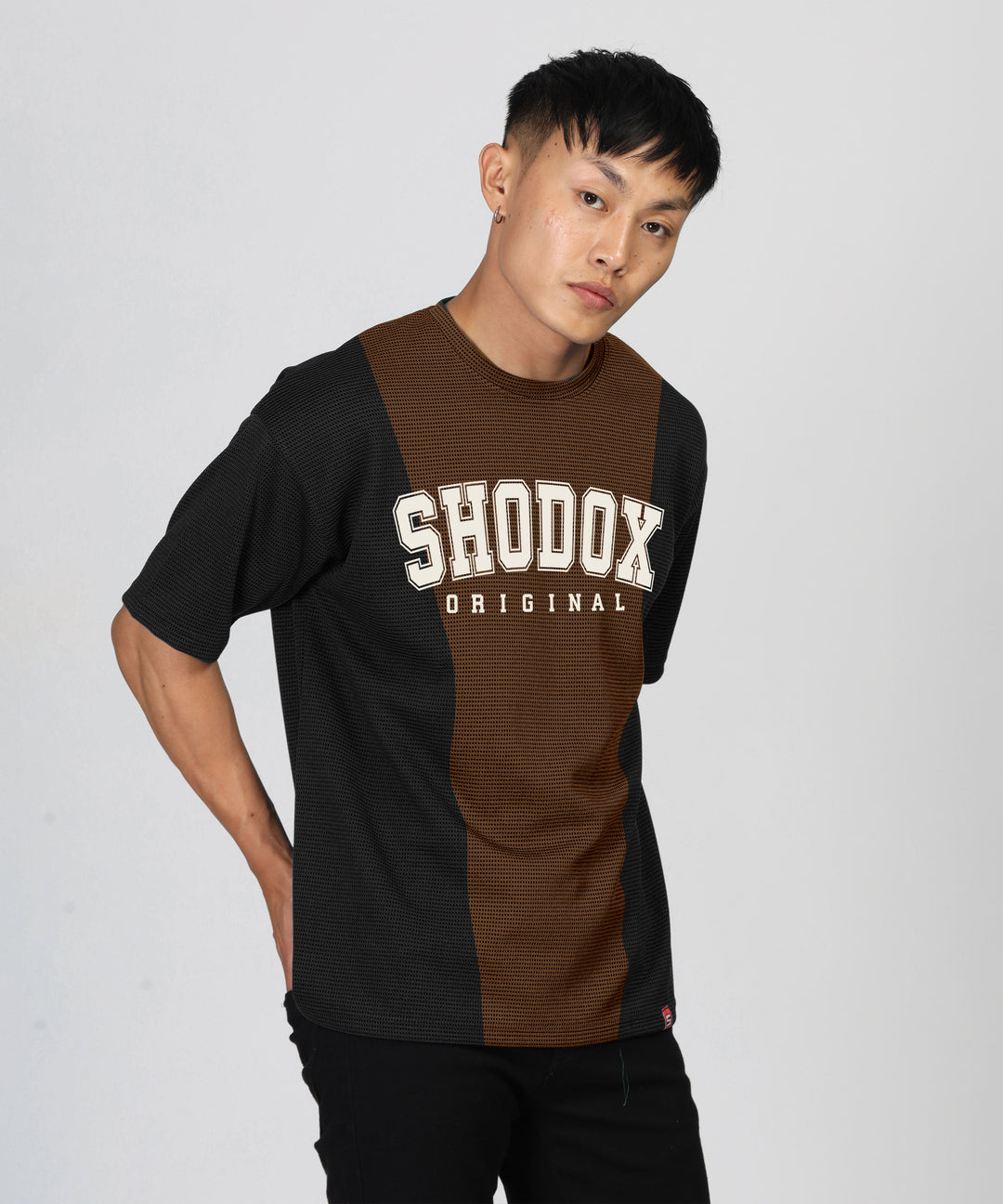 Mens Oversized Dotted T-Shirt | Brown