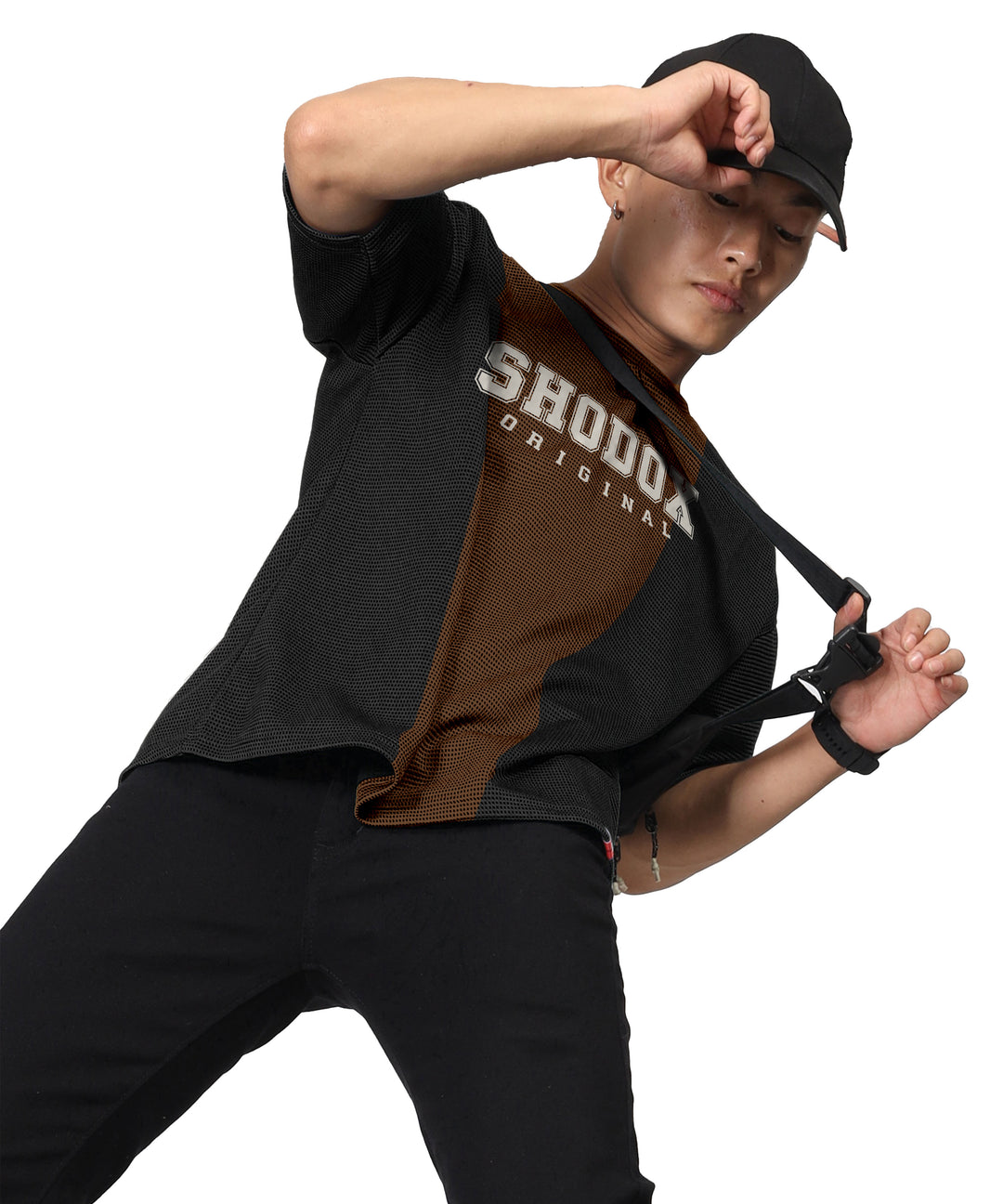 Mens Oversized Dotted T-Shirt | Brown