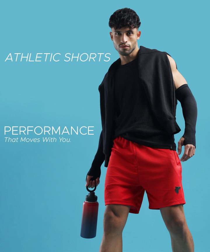 Mens Athletic Lightweight Shorts with Pockets | Red