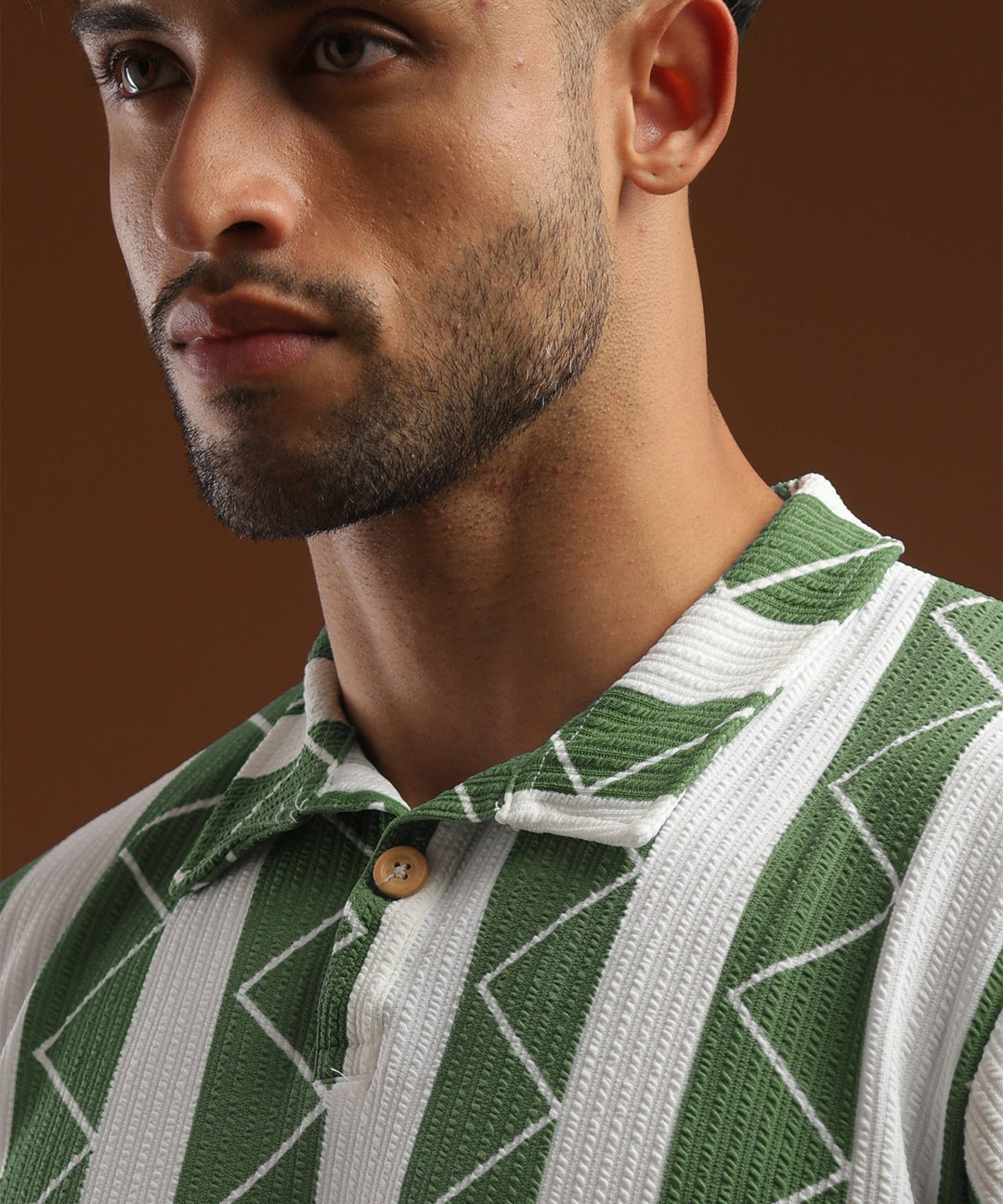 Mens Casual Striped Polo T-Shirt | Green