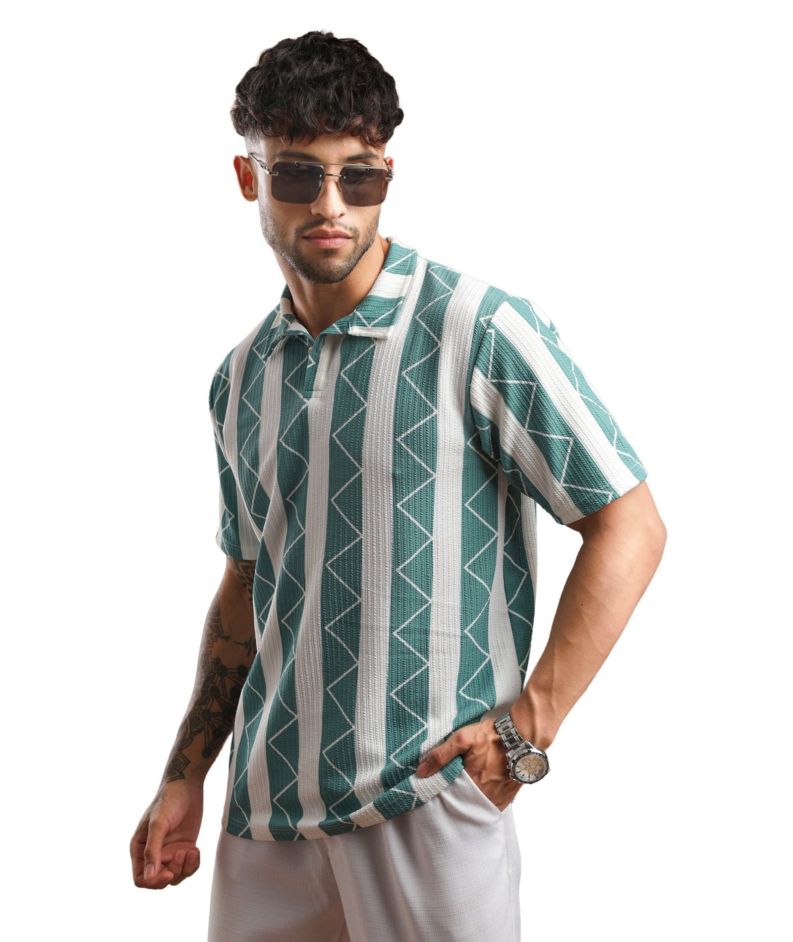 Mens Casual Striped Polo T-Shirt | Blue