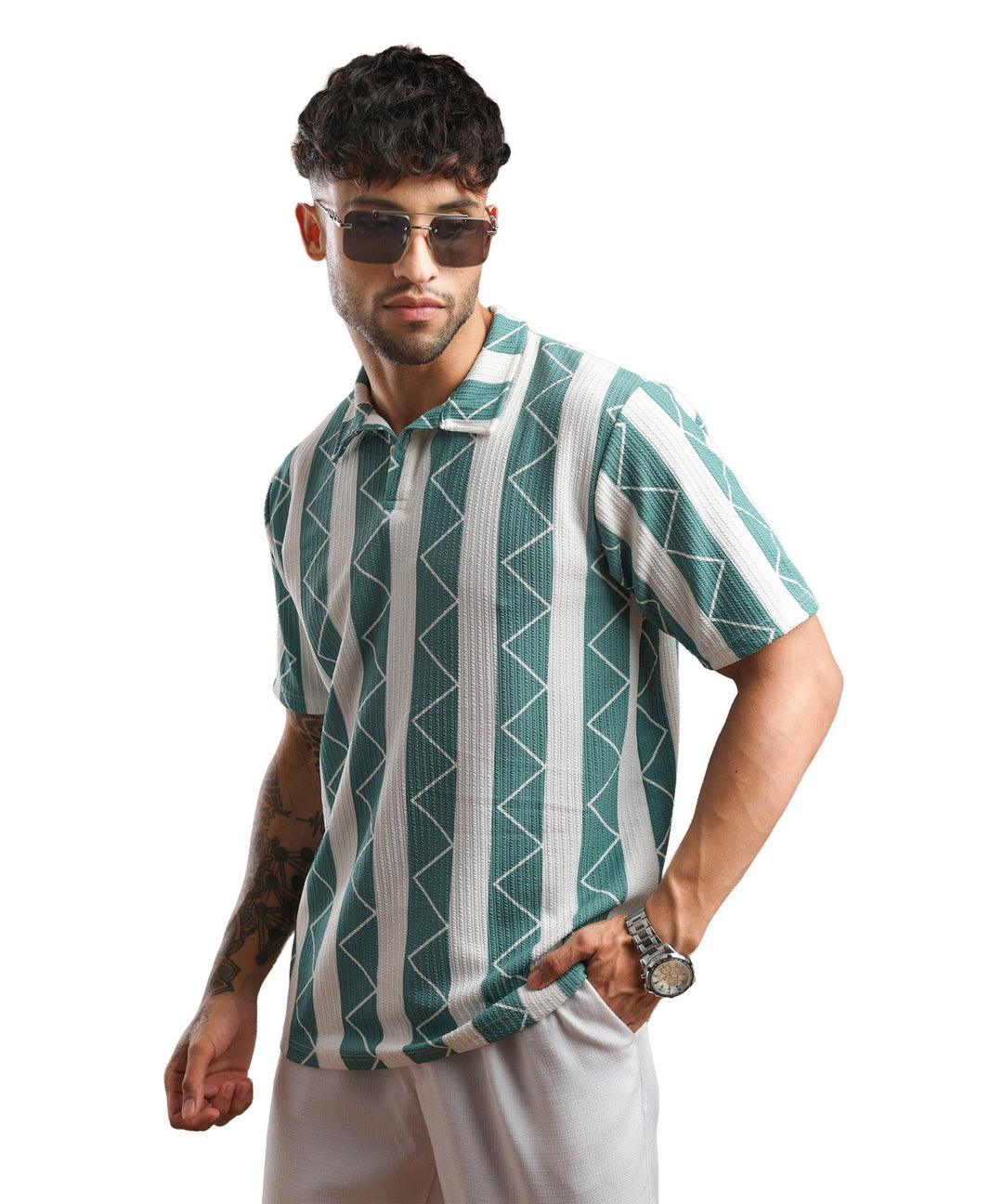 Mens Casual Striped Polo T-Shirt | Blue