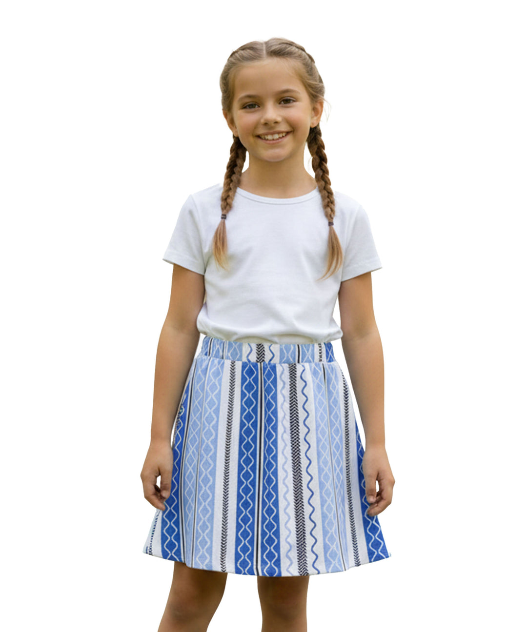 Girls Printed Skirt with Inner Shorts | Stretch Waist | Blue