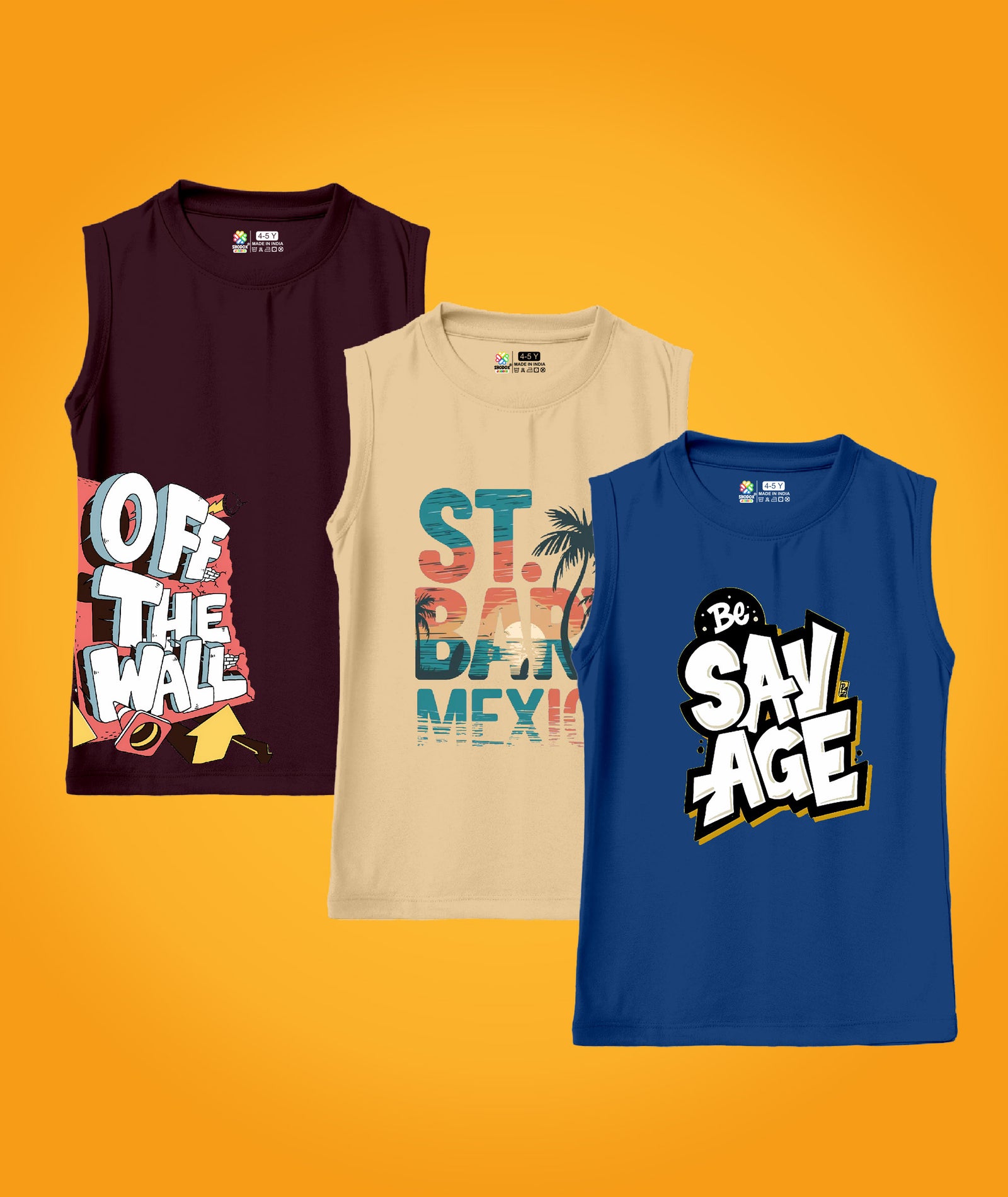 BOYS PRINTED VEST (PACK OF 3)