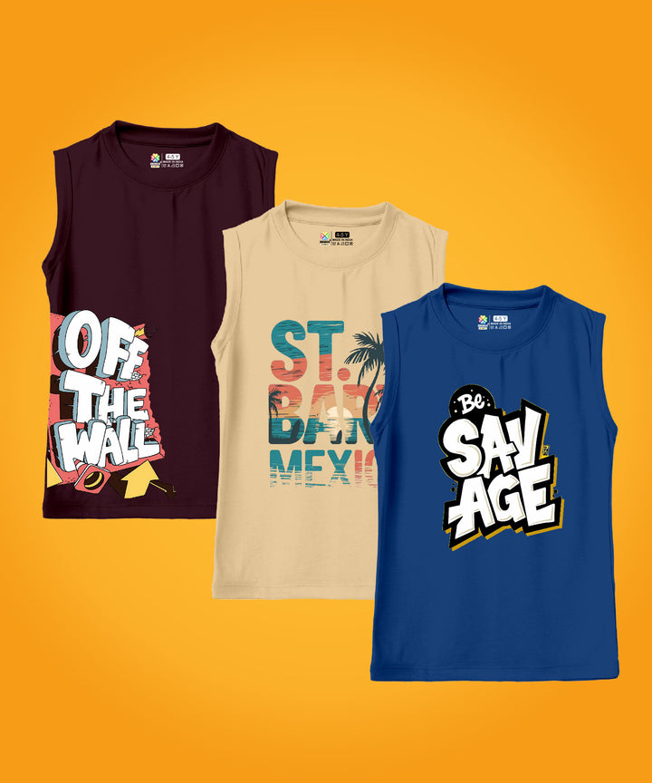 BOYS PRINTED VEST (PACK OF 3)