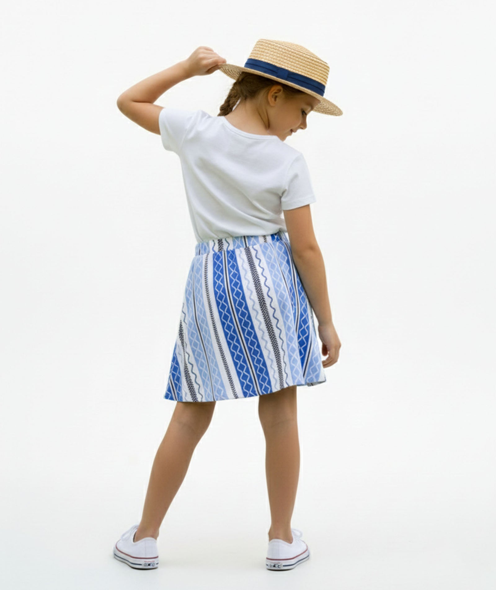 Girls Printed Skirt with Inner Shorts | Stretch Waist | Blue