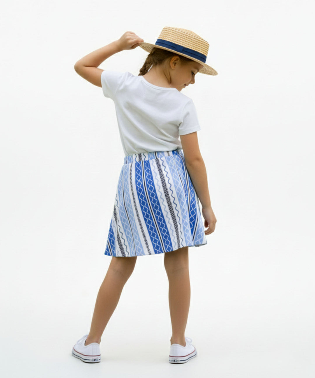 Girls Printed Skirt with Inner Shorts | Stretch Waist | Blue