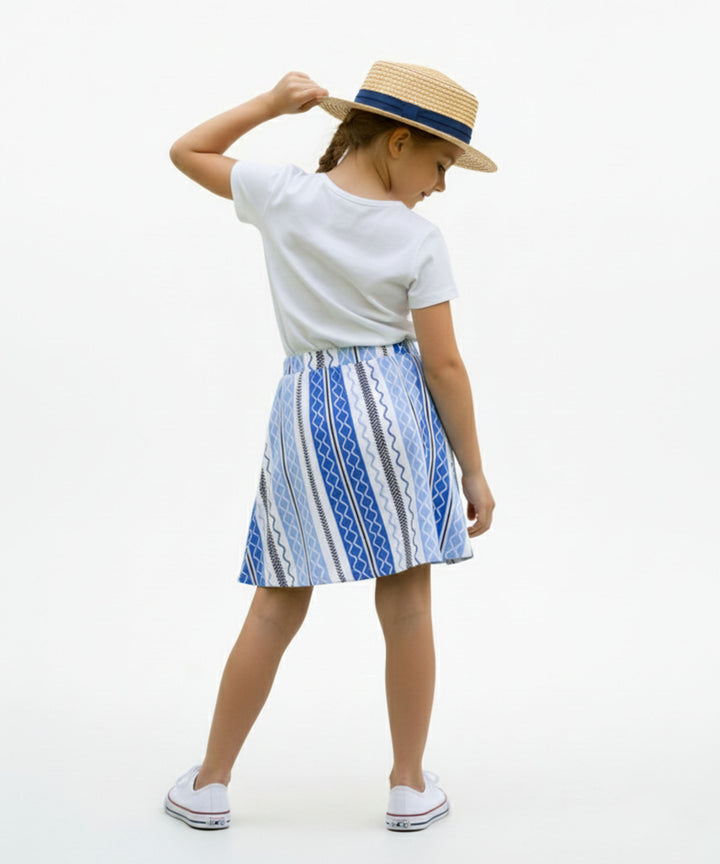 Girls Printed Skirt with Inner Shorts | Stretch Waist | Blue