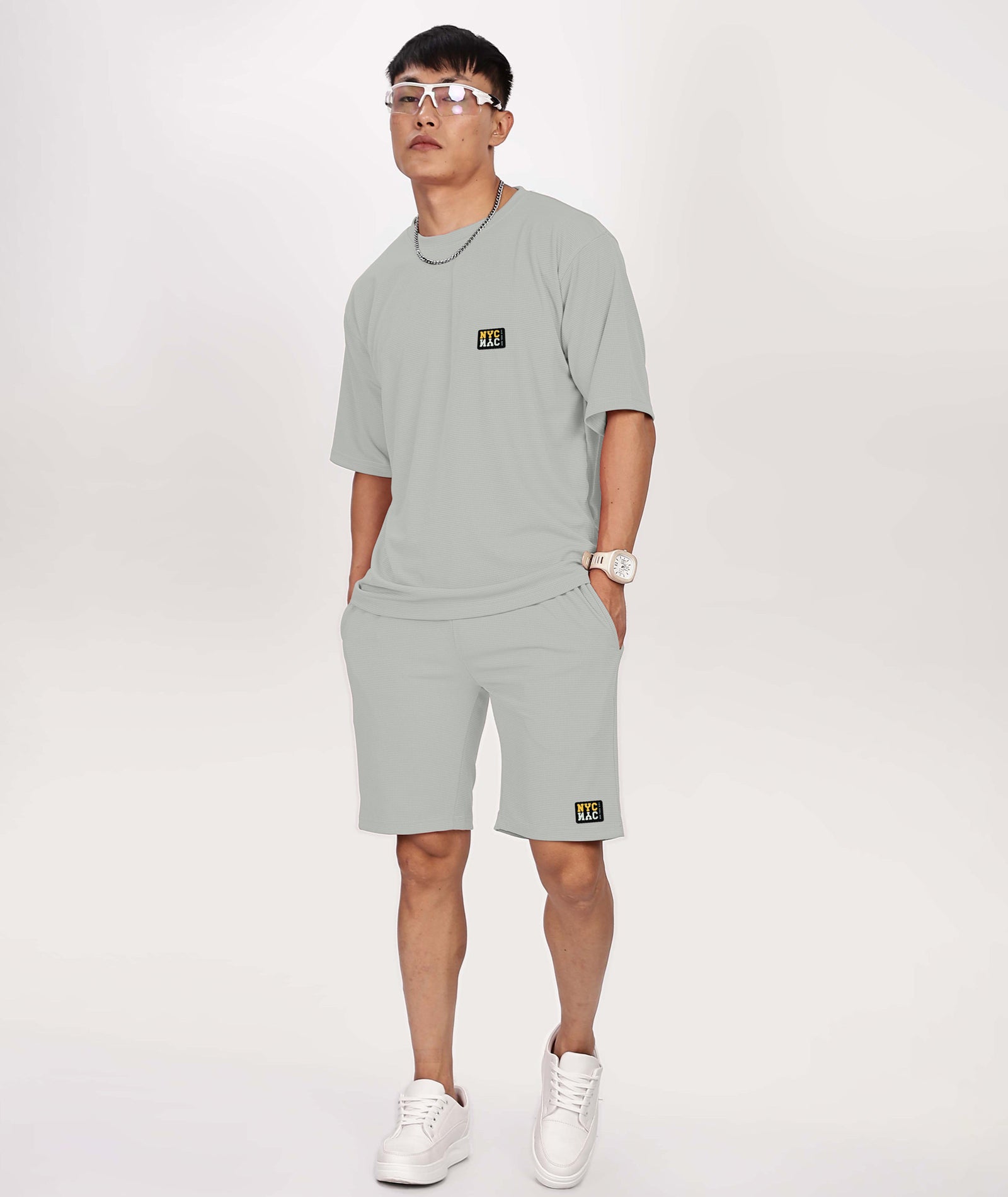 Men's Tshirt & Shorts Set - Light Grey