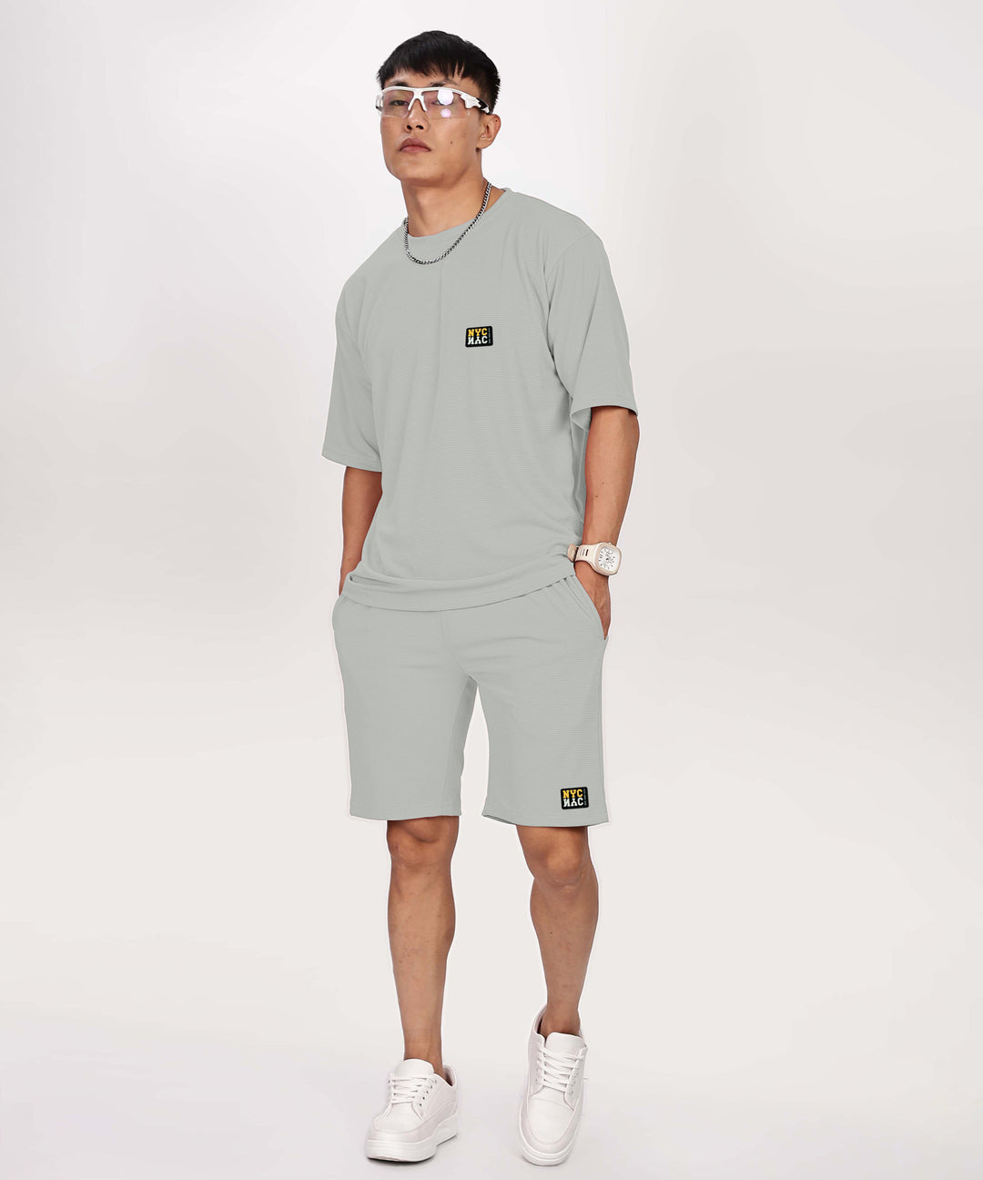 Men's Tshirt & Shorts Set - Light Grey
