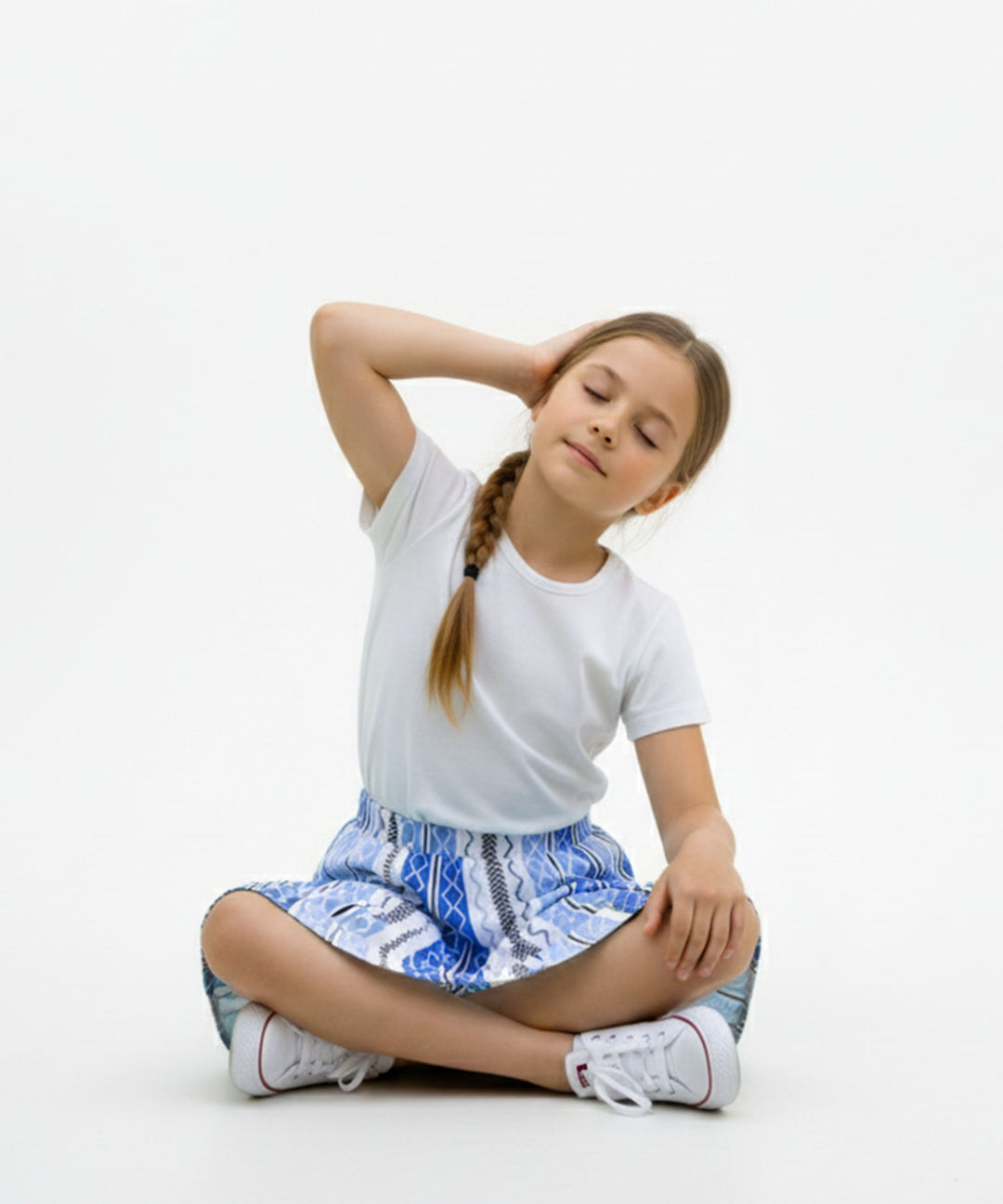 Girls Printed Skirt with Inner Shorts | Stretch Waist | Blue