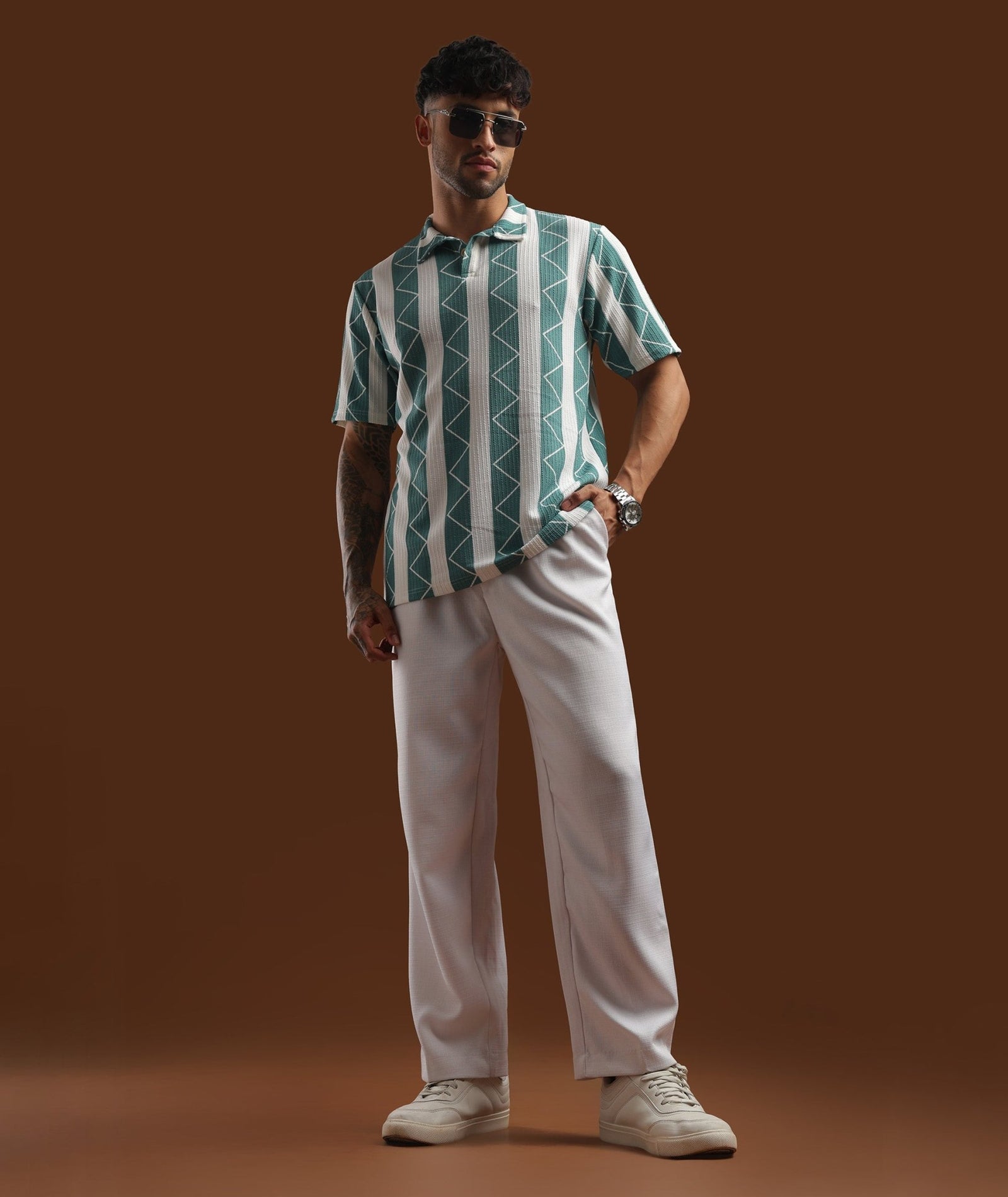 Mens Casual Striped Polo T-Shirt | Blue