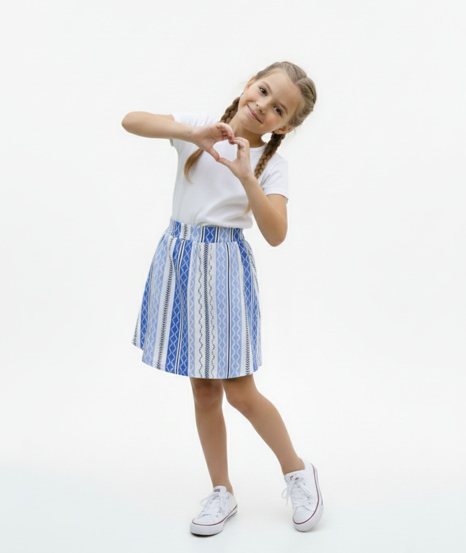 Girls Printed Skirt with Inner Shorts | Stretch Waist | Blue