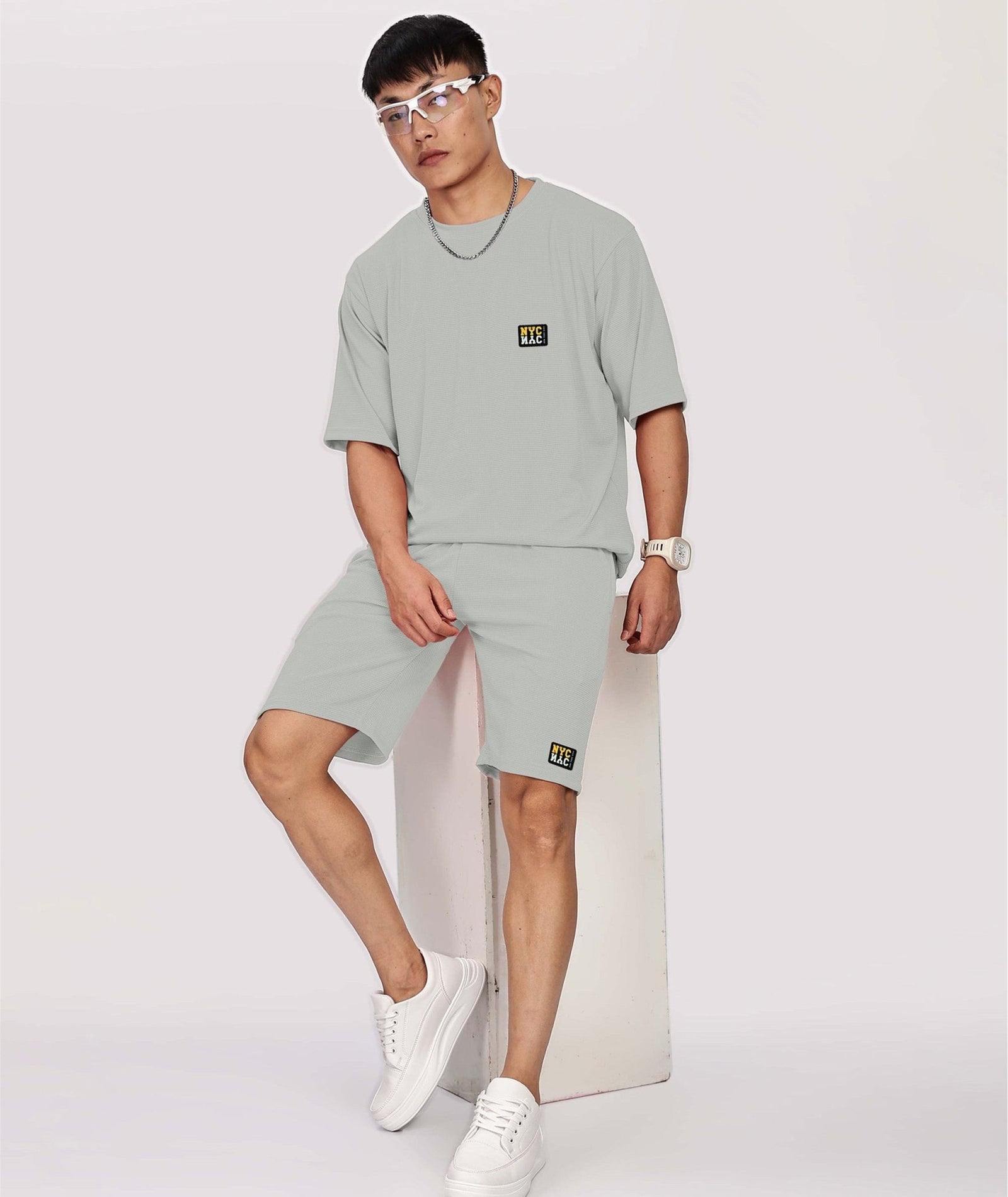 Men's Tshirt & Shorts Set - Light Grey