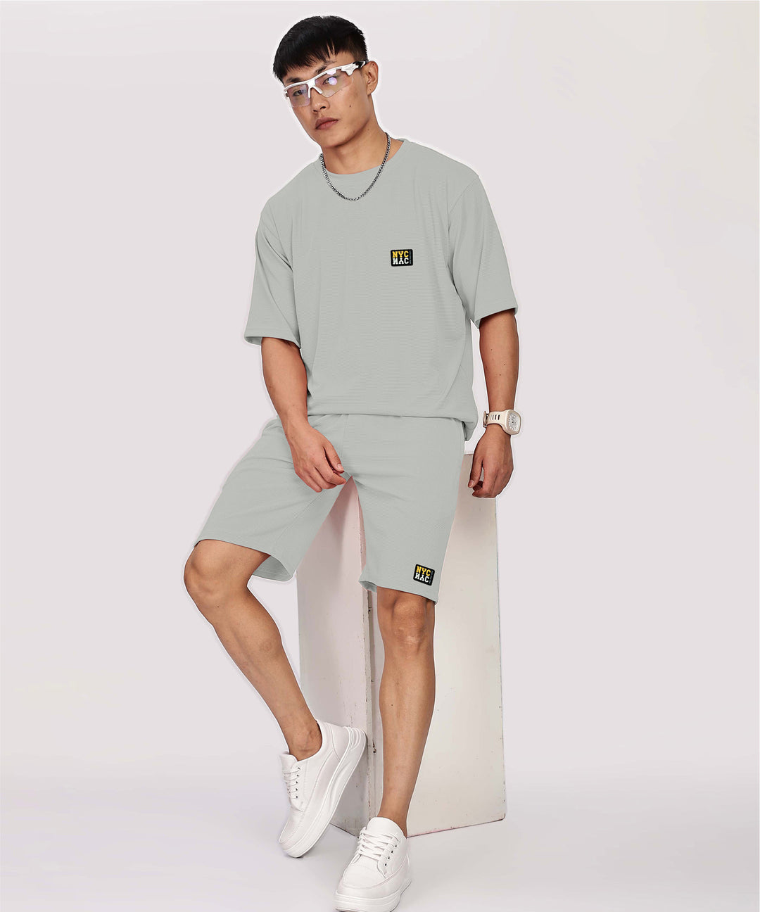 Men's Tshirt & Shorts Set - Light Grey