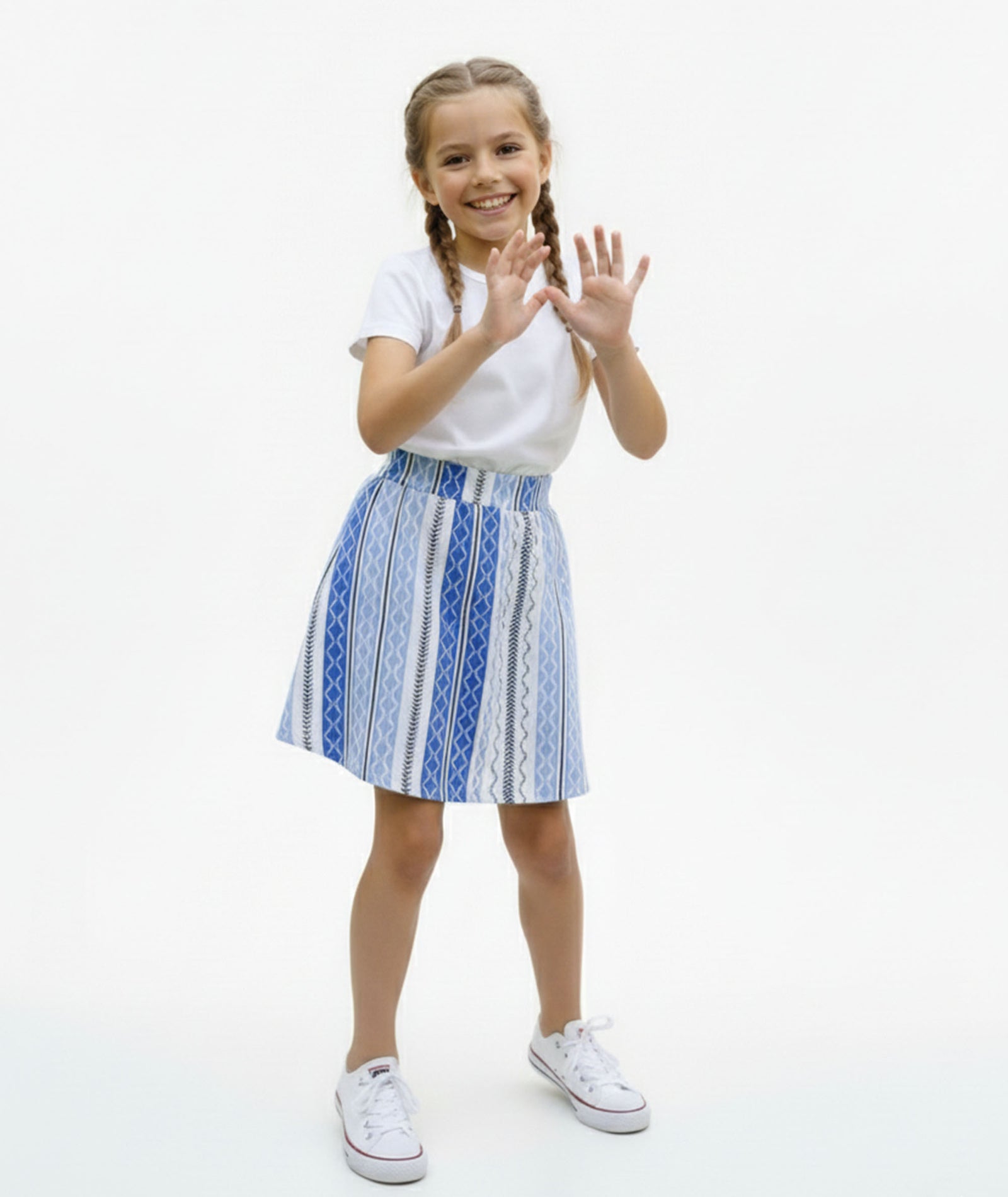 Girls Printed Skirt with Inner Shorts | Stretch Waist | Blue