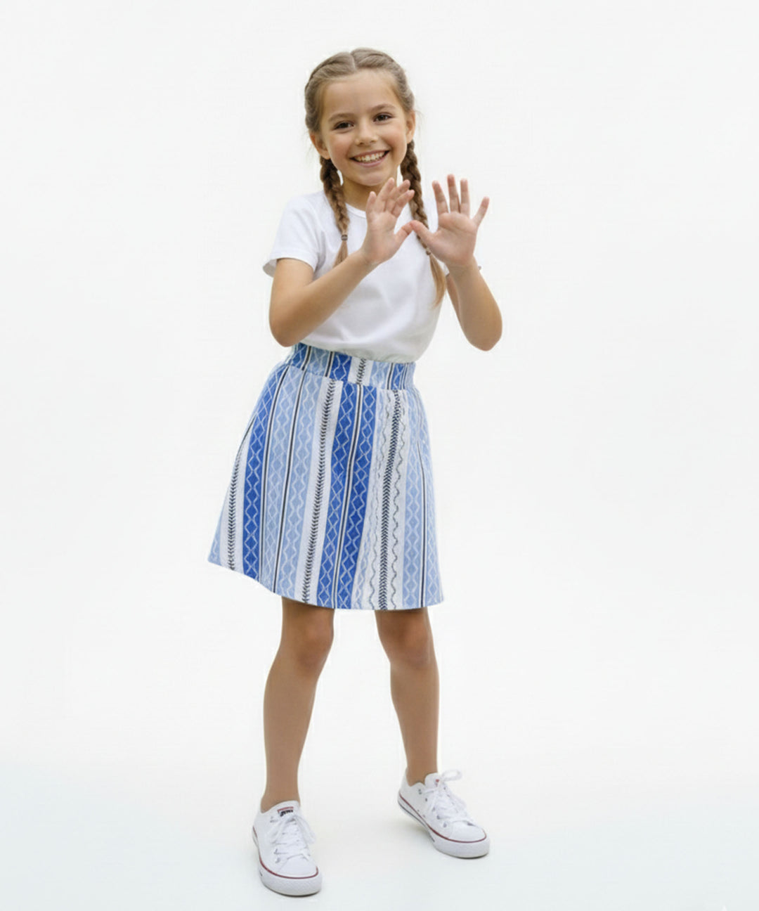 Girls Printed Skirt with Inner Shorts | Stretch Waist | Blue