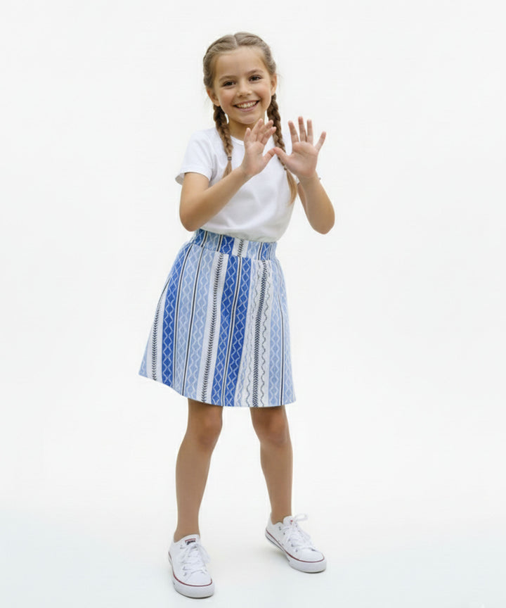 Girls Printed Skirt with Inner Shorts | Stretch Waist | Blue