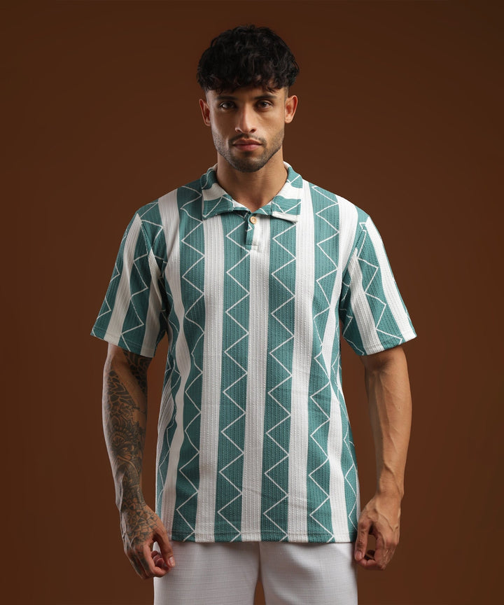 Mens Casual Striped Polo T-Shirt | Blue