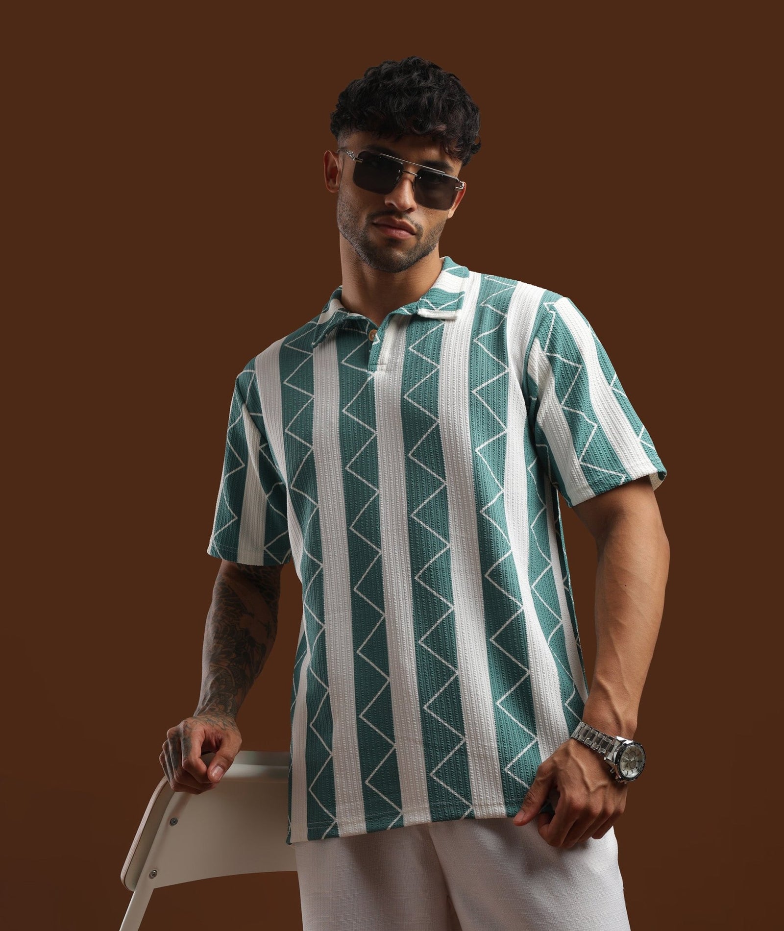 Mens Casual Striped Polo T-Shirt | Blue